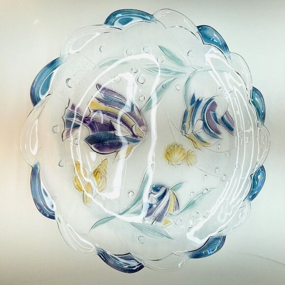 XL 15" Mikasa Glass Serving Platter Round "Savoir Vivre Key Largo" Pattern Japan - Picture 1 of 15